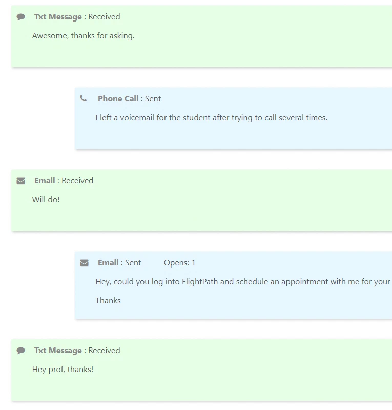 FlightPath makes communication easy with text messages, email, and video chat