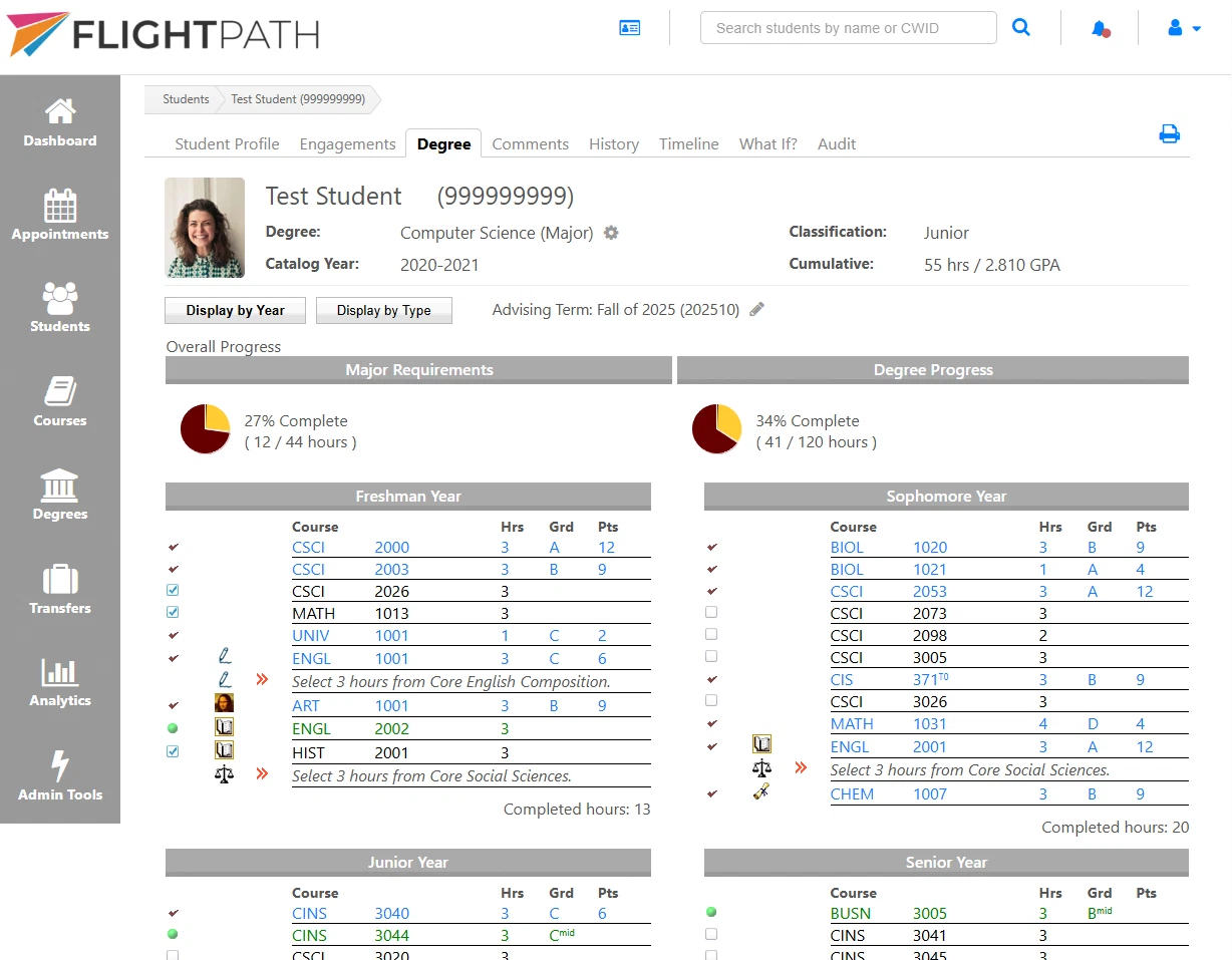 FlightPath academic advising dashboard